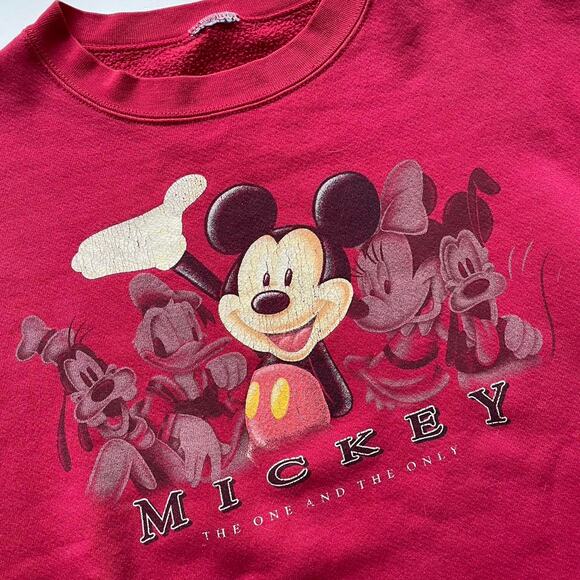 Vintage Mickey Mouse Disney Red Crewneck 90s Sweater Fits like XL - Picture 2 of 4